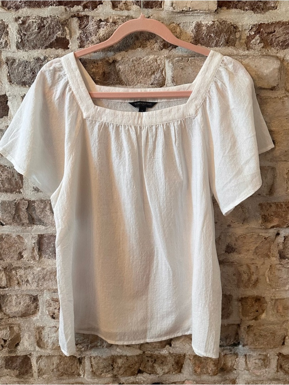 Banana Republic White Square Neck Flutter Sleeve Blouse